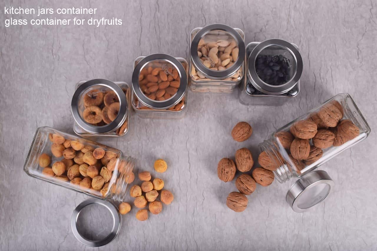 Brezzycloud Piraml Glass Cubical Square Transparent Jars & Containers for Kitchen Pantry, Snacks, Masala, Jams, Pickles, Cookies